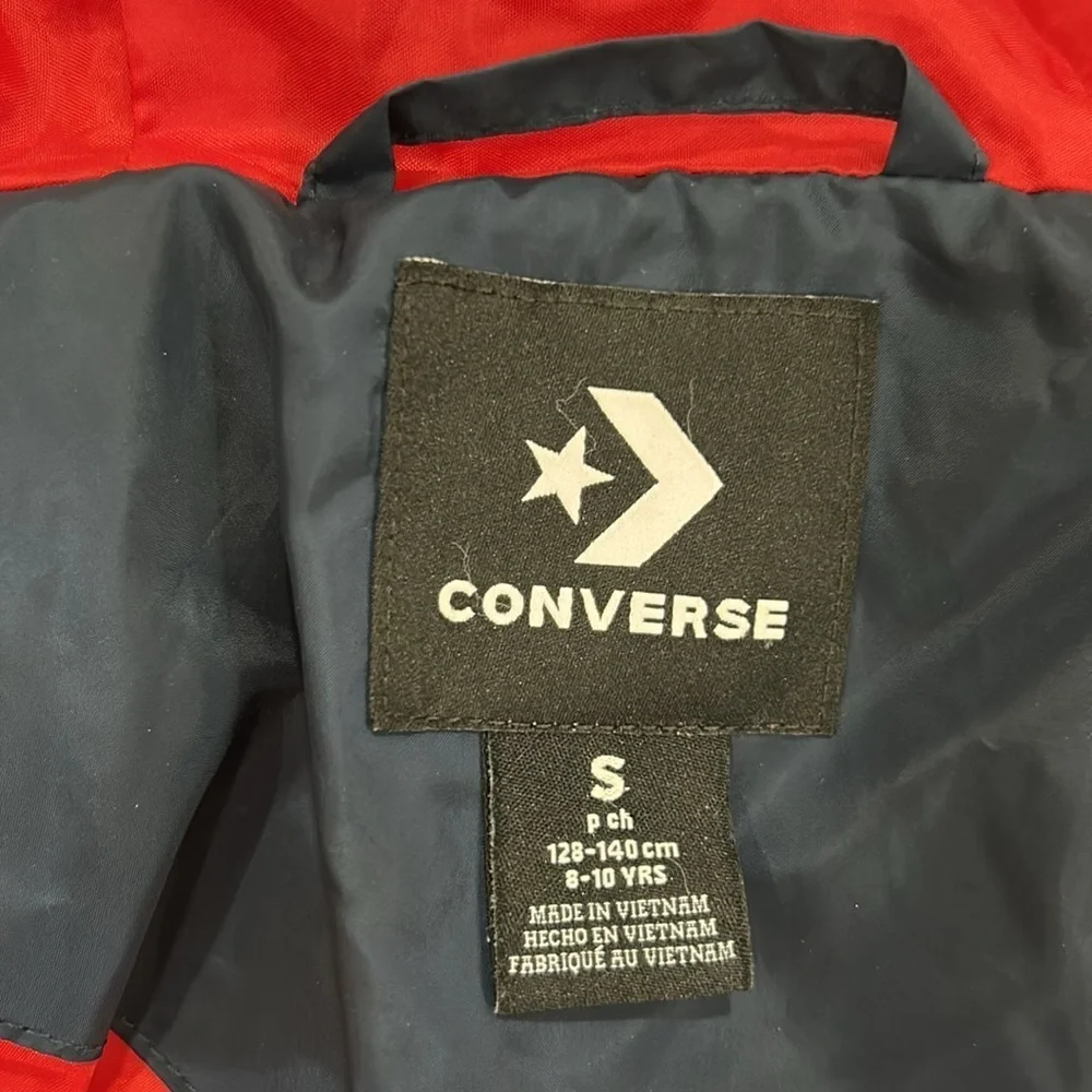 Converse All Star Boys Quilted Jacket S 8-10yrs Blue Hood Zipper Chuck Taylor